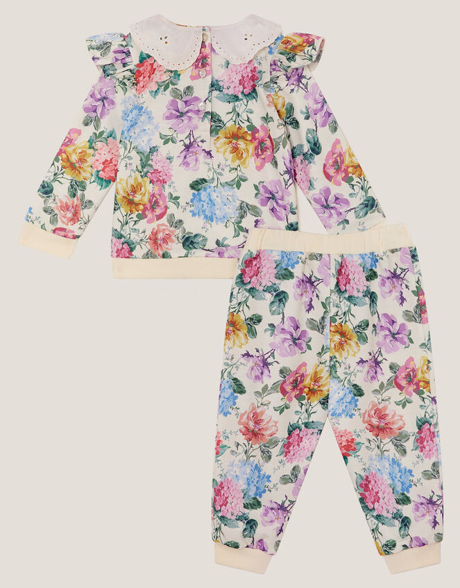 Baby Floral Collared Sweatshirt and Joggers Set, Ivory (IVORY), large