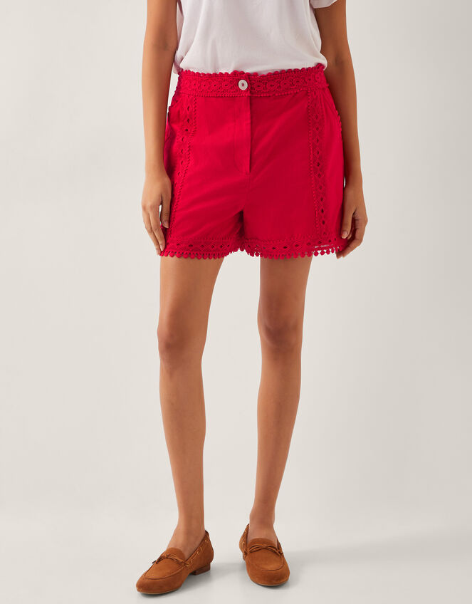 Irina High-Waisted Lace Shorts, Red (RED), large