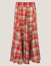 Cecily Check Midi Skirt, Orange (ORANGE), large