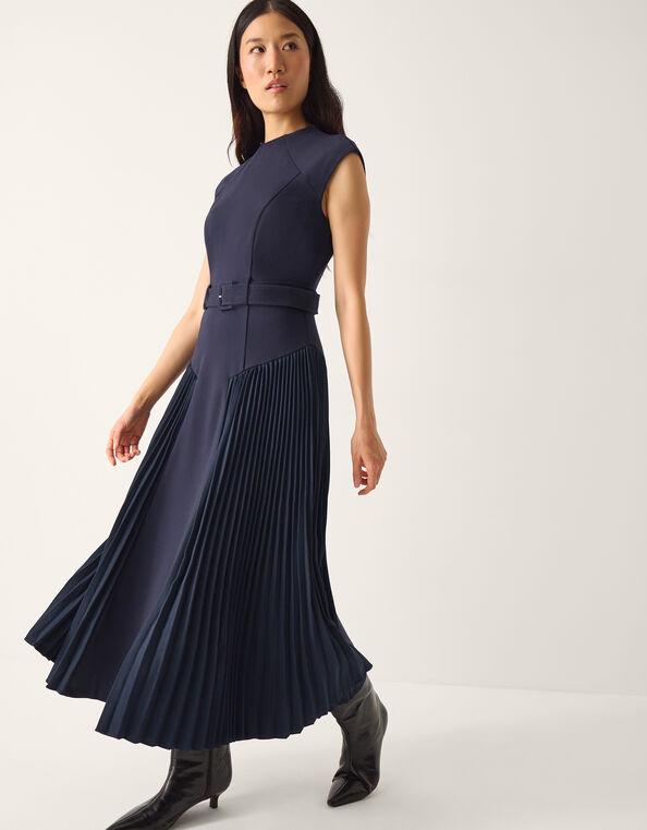 Sally Pleat Sleeveless Midi Dress, Blue (NAVY), large