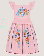 Embroidered Fruit Frill Scallop Edge Dress, Pink (PINK), large