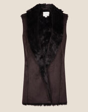 Faux Fur and Suedette Gilet, Brown (CHOCOLATE), large