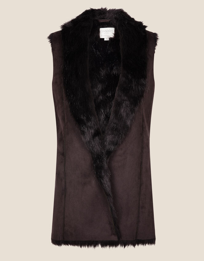 Faux Fur and Suedette Gilet, Brown (CHOCOLATE), large