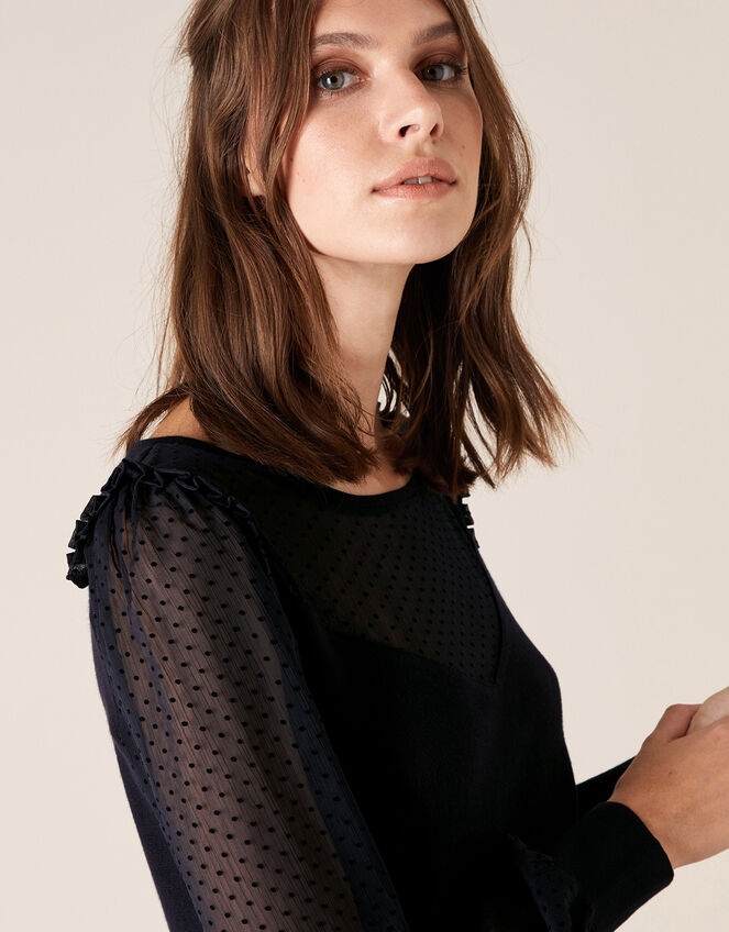 Woven Sleeve Jumper with Sustainable Viscose, Blue (NAVY), large