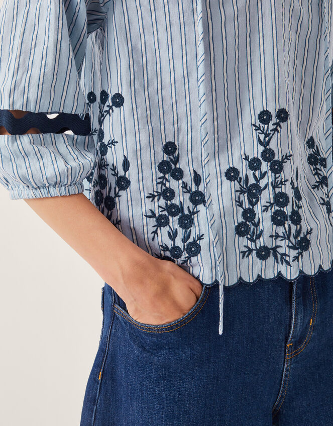 Cara Embroidered Stripe Blouse, Blue (BLUE), large