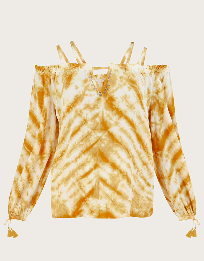 Tie Dye Printed Long Sleeve Top, Yellow (OCHRE), large