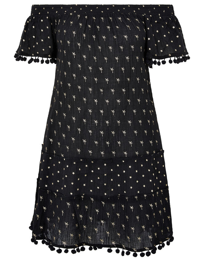 Foil Print Dress in Organic Cotton, Black (BLACK), large