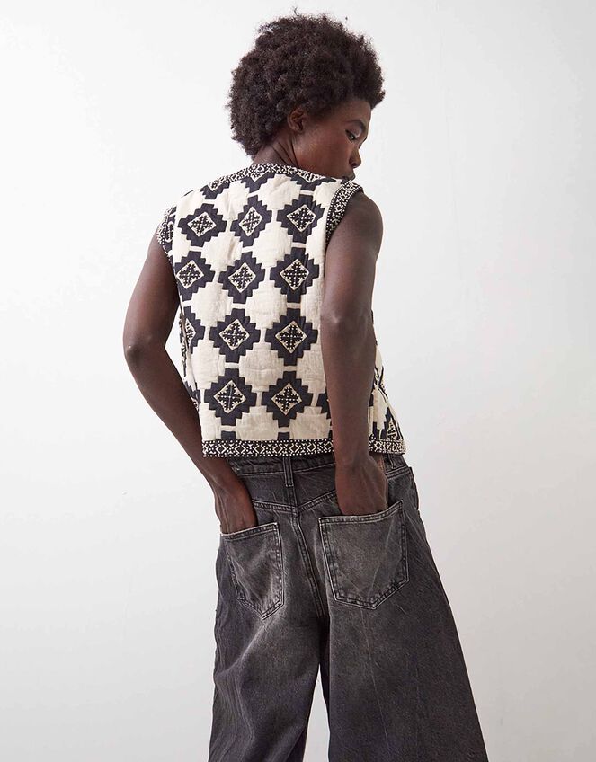 East Kaira Embroidered Quilted Waistcoat, Grey (CHARCOAL), large