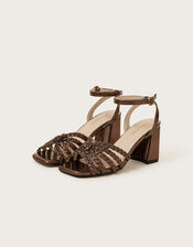 Plaited Block Heel Sandals , Bronze (BRONZE), large