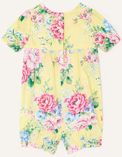 Newborn Floral Print Pintuck Romper, Yellow (YELLOW), large