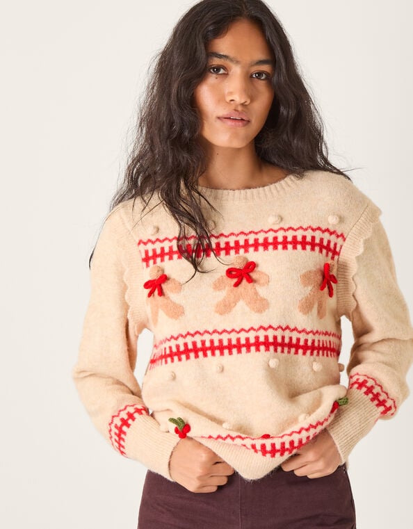 Bess Gingerbread Man Knit Sweater, Ivory (IVORY), large