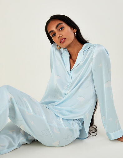 Lightning Bolt Print Pyjama Set in Recycled Polyester Blue, Blue (BLUE), large