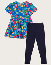 Floral Tunic and Leggings Set, Blue (BLUE), large