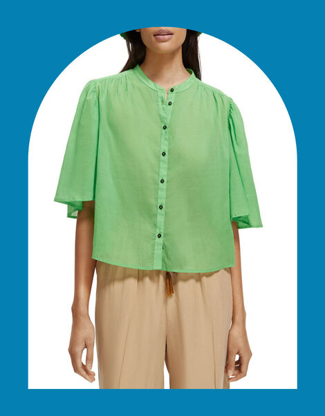 Scotch and Soda Flutter Sleeve Shirt, Green (GREEN), large