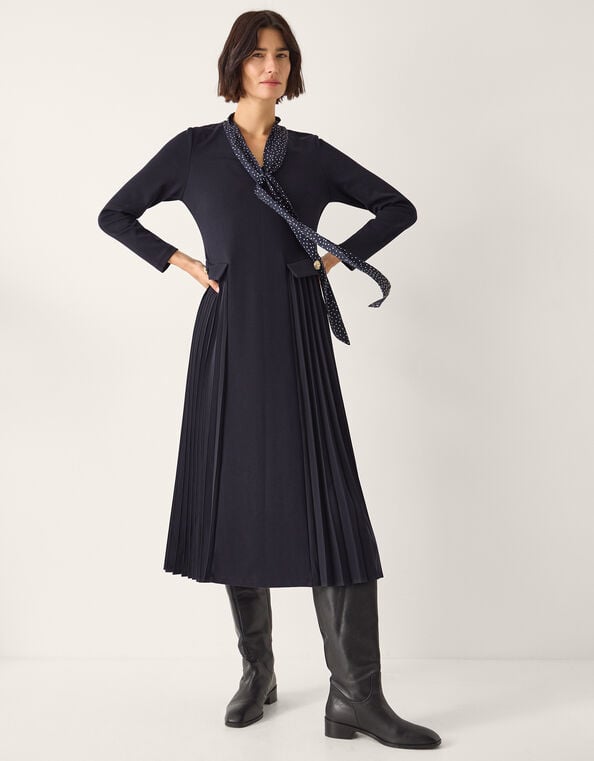 Jessie Jersey Pleat Midi Dress & Scarf, Blue (NAVY), large