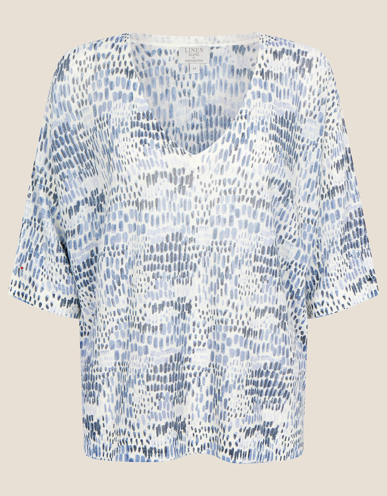 Abstract Animal Print Linen V Neck Jumper Blue Jumpers Monsoon