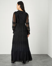 Lace Trim Collared Maxi Dress, Black (BLACK), large