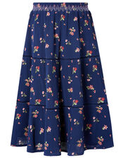 Maida Ditsy Floral Midi Skirt, Blue (NAVY), large