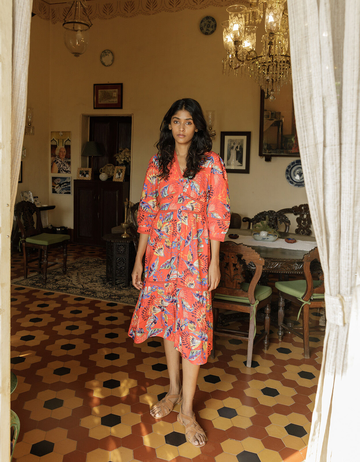 Flavia Feather Print Midi Dress Red Day Dresses Monsoon ROI