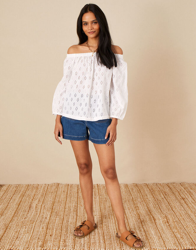 Schiffli Bardot Top in Sustainable Cotton White | Tops u0026 T-shirts | Monsoon  Global.