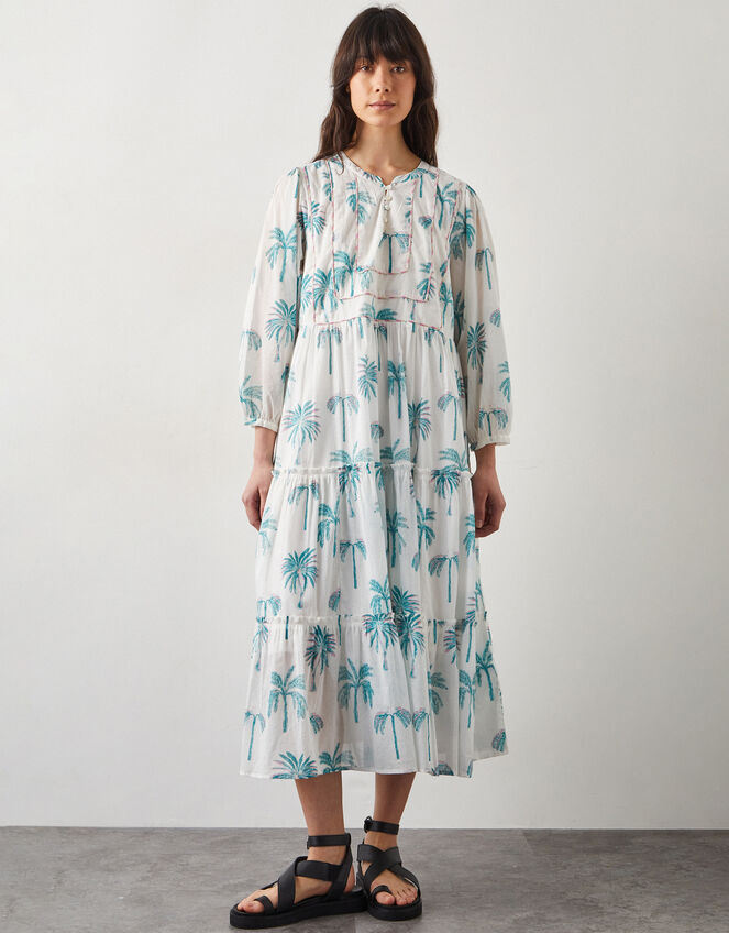 East Pami Palm Print Midi Dress, Ivory (IVORY), large