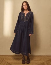 East Anita&nbsp;Embroidered Corduroy Midi Dress, Blue (NAVY), large