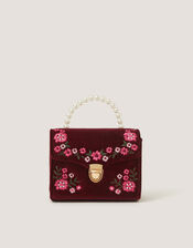 Floral Embroidered Velvet Bag, , large