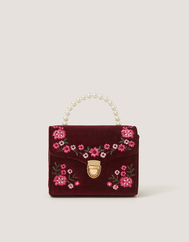 Floral Embroidered Velvet Bag, , large