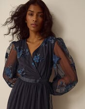 Charlotte Floral Embroidered Mesh Midi Dress, Blue (NAVY), large