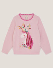 Christmas Unicorn Fuzzy Sweater, Pink (PINK), large