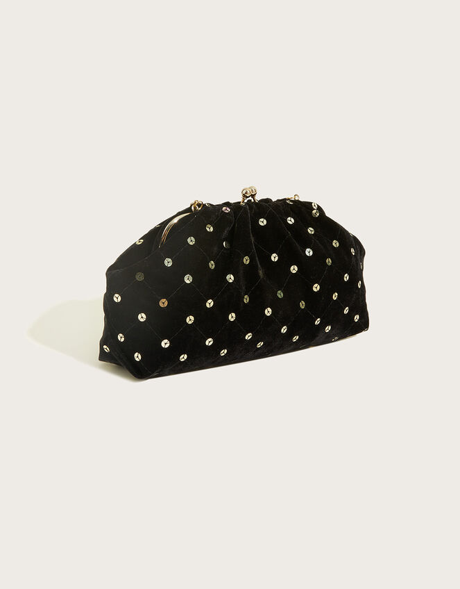 Sequin Clutch Bag, Black (BLACK), large