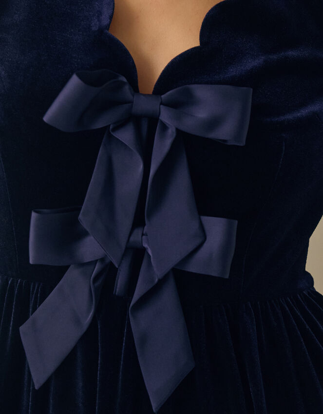 Britney V-Neck Bow Velvet Midi Dress, Blue (MIDNIGHT), large