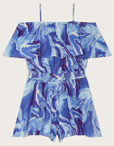 Marble Frill Playsuit Blue, Blue (BLUE), large