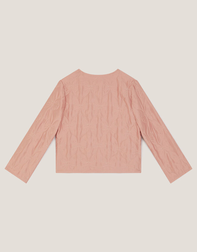 Bow Quilted Satin Jacket, Pink (PALE PINK), large