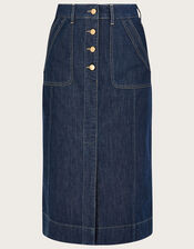 Denim Button Plain Skirt in Organic Cotton, Blue (DENIM BLUE), large