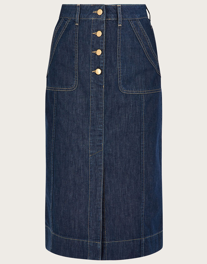Denim Button Plain Skirt in Organic Cotton, Blue (DENIM BLUE), large