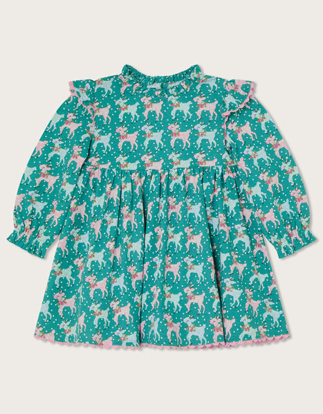 Baby Reindeer Jersey Dress in Sustainable Cotton Teal, Teal (TEAL), large