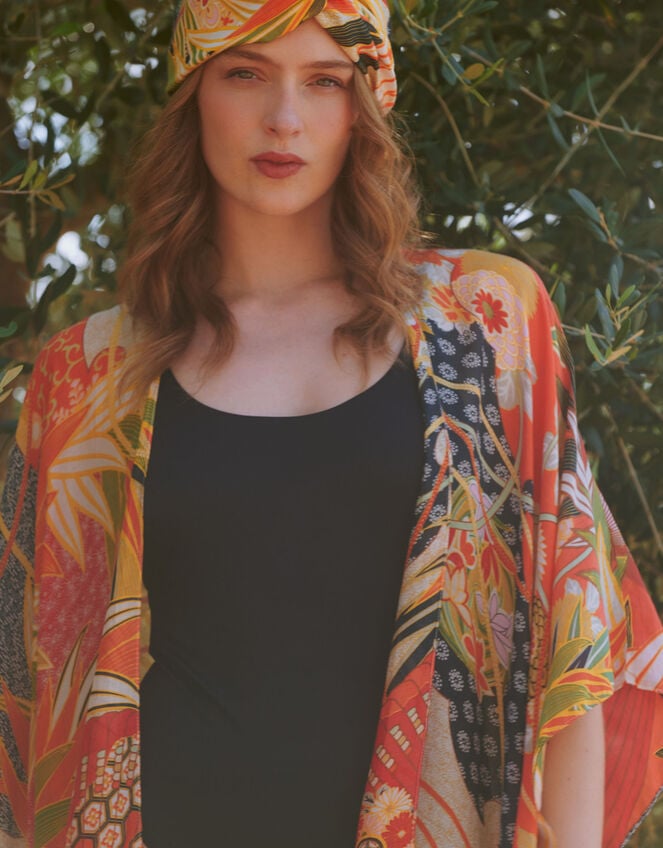 One Hundred Stars Fan Print Kimono, , large