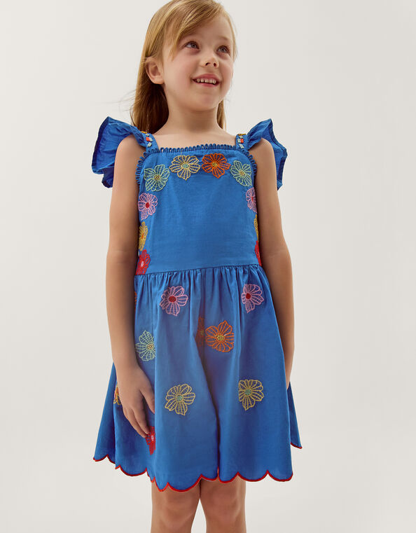 Floral Embroidered Scallop Playsuit, Blue (BLUE), large