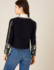 Embroidered Cropped Jacket with Organic Cotton , Black (BLACK), large