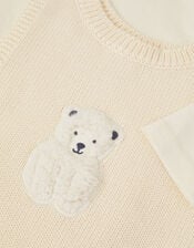 Newborn Polar Bear Knitted Dungarees Set, Ivory (IVORY), large