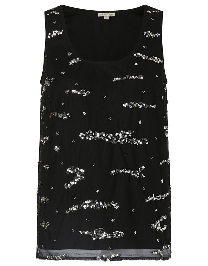 Tara Embellished Stretch Sleeveless Top, Black (BLACK), large