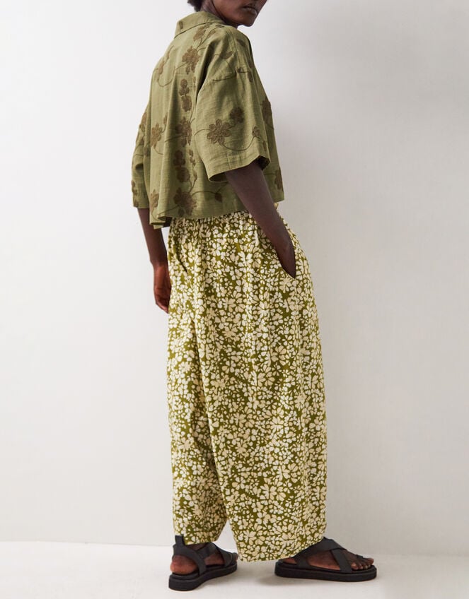 East Karlie Floral Print Wide Leg Trousers, Green (GREEN), large