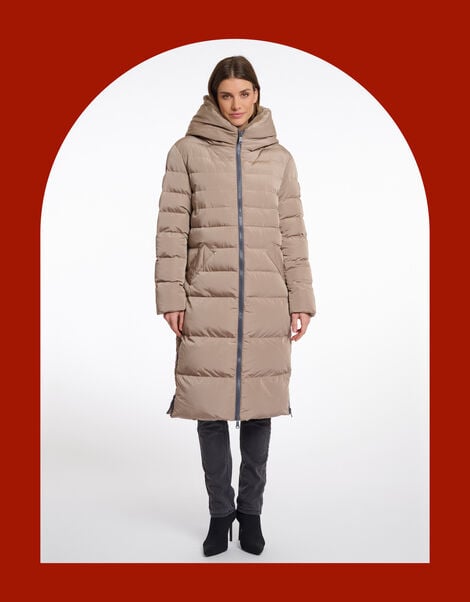 Rino & Pelle Keila Faux Fur Lined Long Puffer Coat, TOFFEE, large