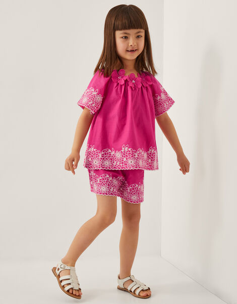 Embroidered Floral Top and Shorts Set, Pink (PINK), large