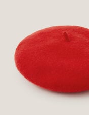 Bow Charm Wool Beret, Red (RED), large