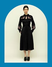 Tallulah & Hope Tamsin Bird Embroidered Midi Dress, Black (BLACK), large