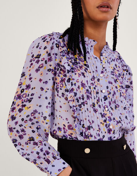 Blossom Pin Tuck Blouse in Sustainable Viscose Purple, Purple (LILAC), large