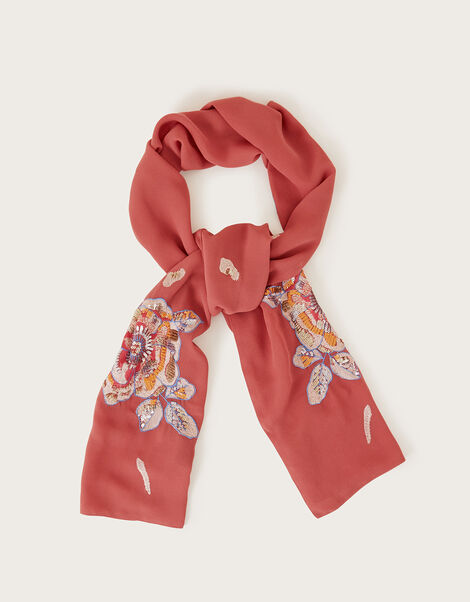 Embroidered Occasion Scarf, Orange (CORAL), large