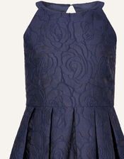 Rose Jacquard Halter Neck Prom Dress, Blue (NAVY), large